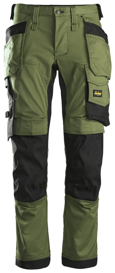 6241 Snickers AllroundWork Stretch Trousers with Holster Pockets Khaki Green/Black