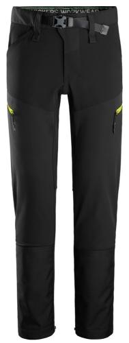 6948 Snickers FlexiWork, Softshell Stretch Trousers Black Neon Yellow