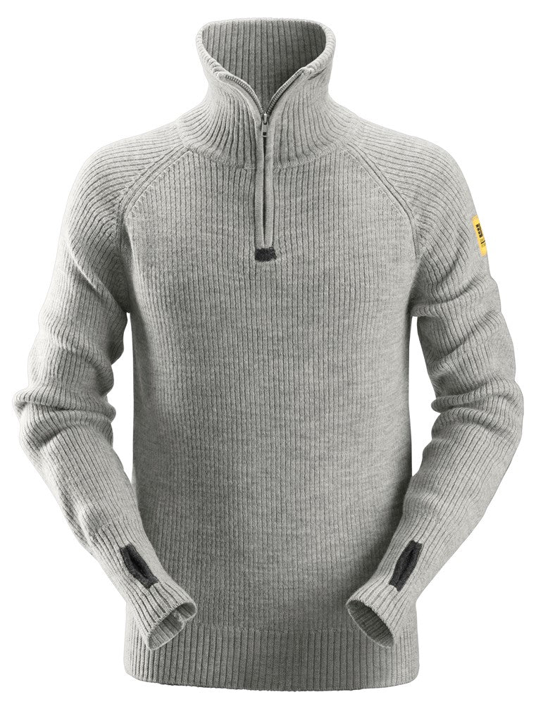 2905 Snickers Half Zip Wool Sweater Grey Melange