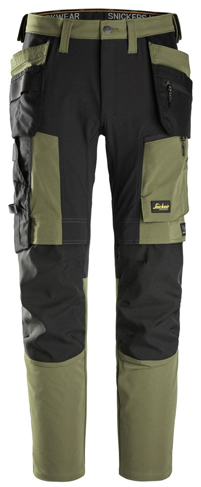 6218 Snickers AllroundWork Stretch Trousers with Holster Pockets Khaki Green/Black