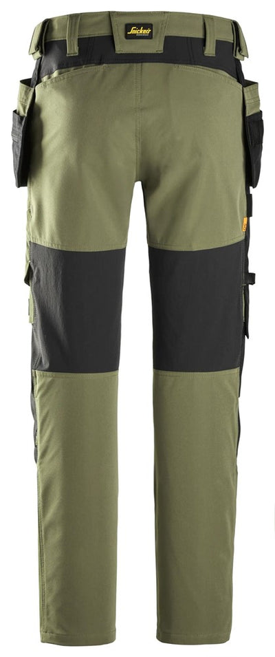 6218 Snickers AllroundWork Stretch Trousers with Holster Pockets Khaki Green/Black