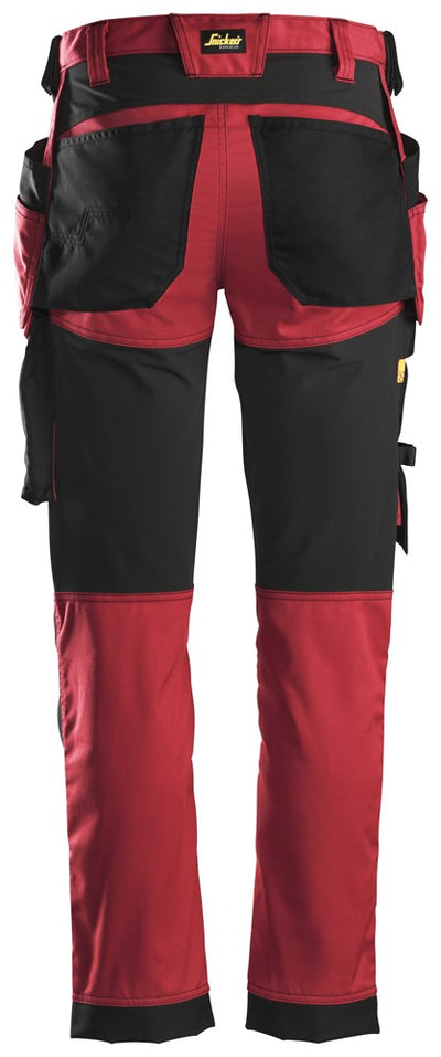 6241 Snickers AllroundWork Stretch Trousers with Holster Pockets Chilli Red/Black