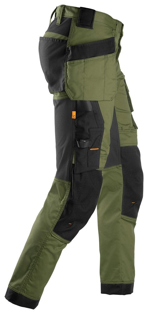 6241 Snickers AllroundWork Stretch Trousers with Holster Pockets Khaki Green/Black