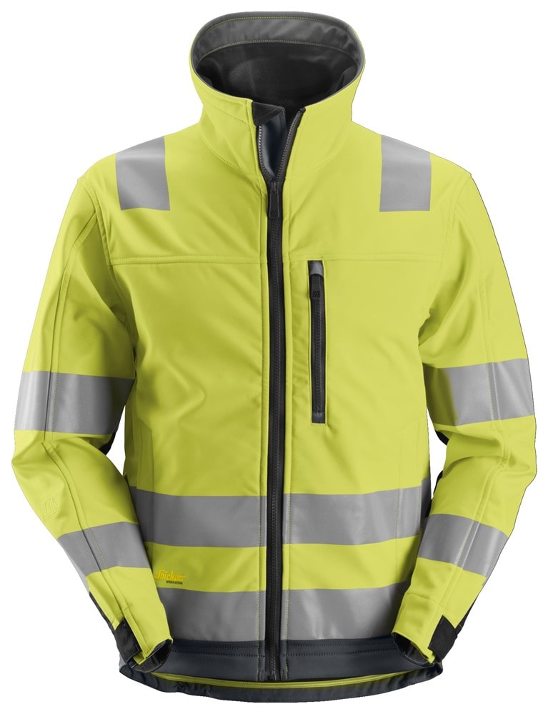1230 Snickers AllroundWork Hi Vis Softshell Jacket Yellow Steel Grey