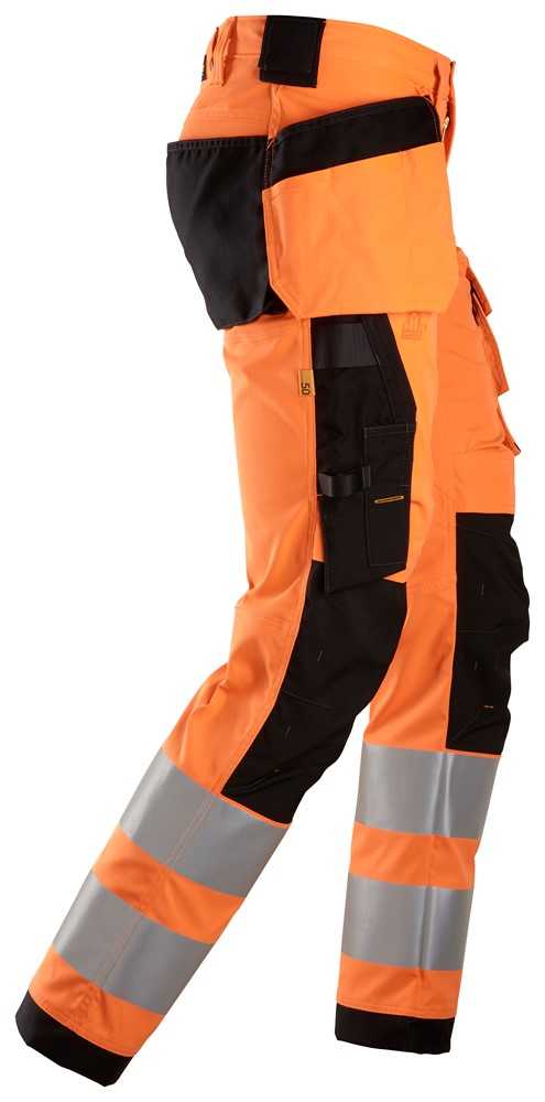 6243 Snickers High-Vis Class 2 Stretch Trousers with Holster Pockets Orange/Black